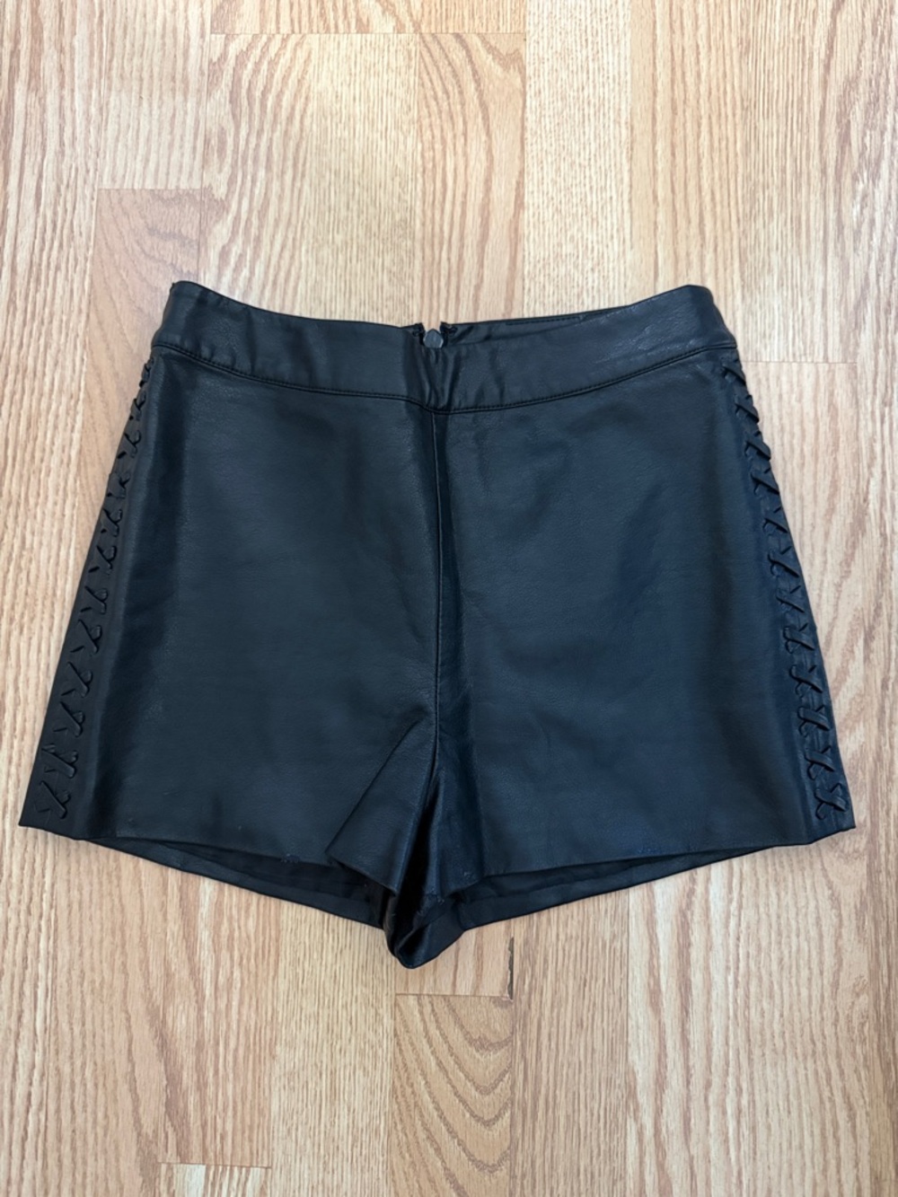 Topshop Black Faux Leather High-Waist Lace-Up Side Shorts